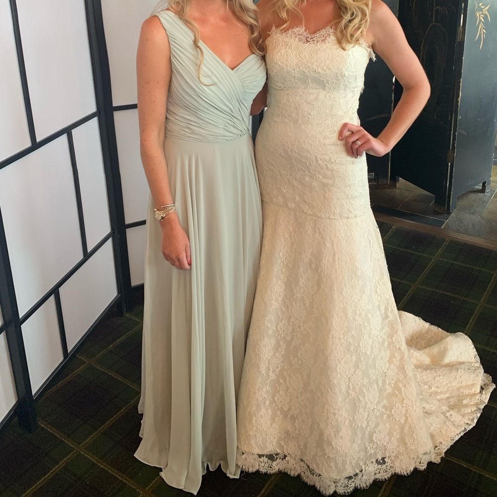 Mint green bridesmaid dress. One shoulder